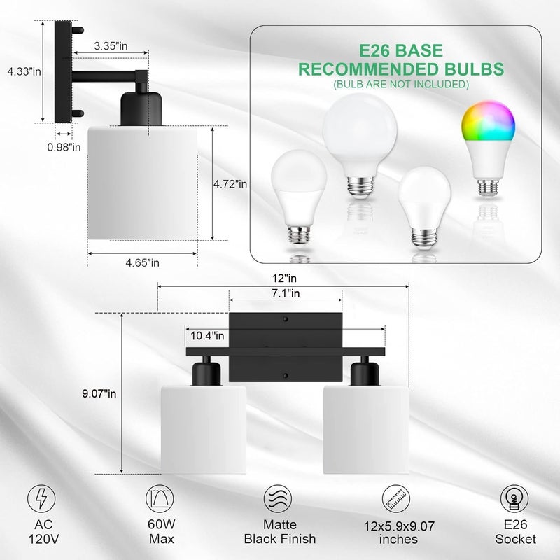 Dekang Bathroom Light Fixtures Over Mirror, Anti-Rust Matte Black Vanity Lights 15 Mid Century Modern 2-Light Wall Sconces, Milky White Glass Shades, E26 Standard Socket, Bulbs Not Included - Image 3
